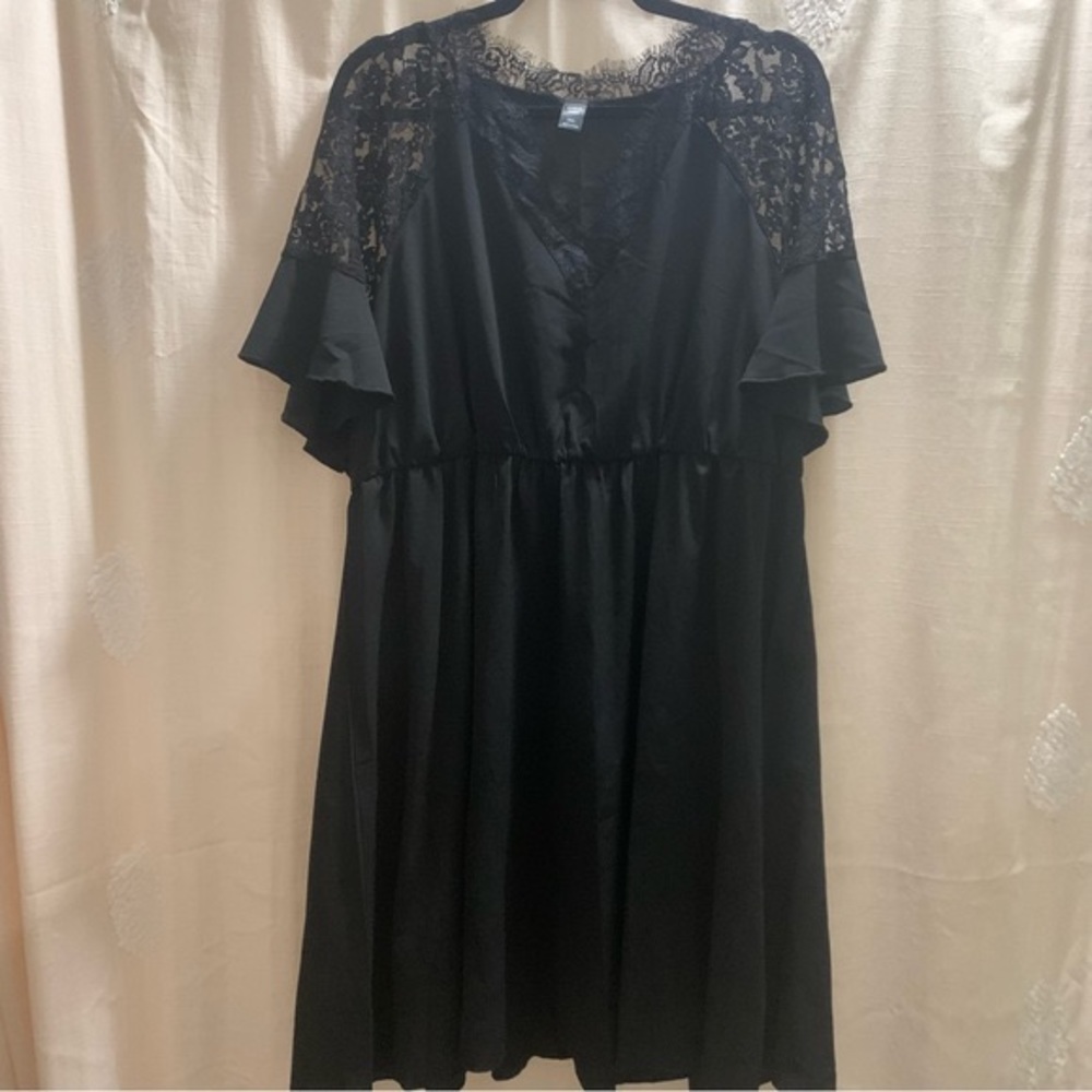 Black Dress with Lace Inserts on the Sleeves and Neckline NWOT